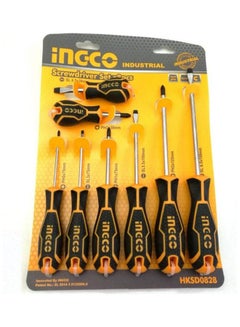 INGCO Screwdriver Set 8 Pcs Rubber Hand Heavy Duty Orange 
