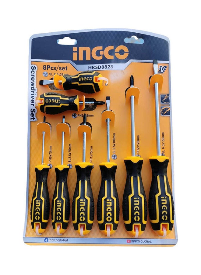 INGCO Screwdriver Set Pack Of 8 Cross Cut Professional Chrome Vanadium Screwdriver Orange 