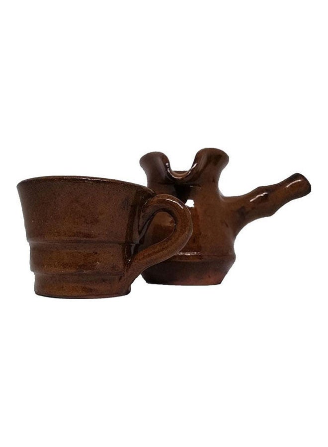 Brass Alcohol Burner With Pottery Cup & Pot Gold