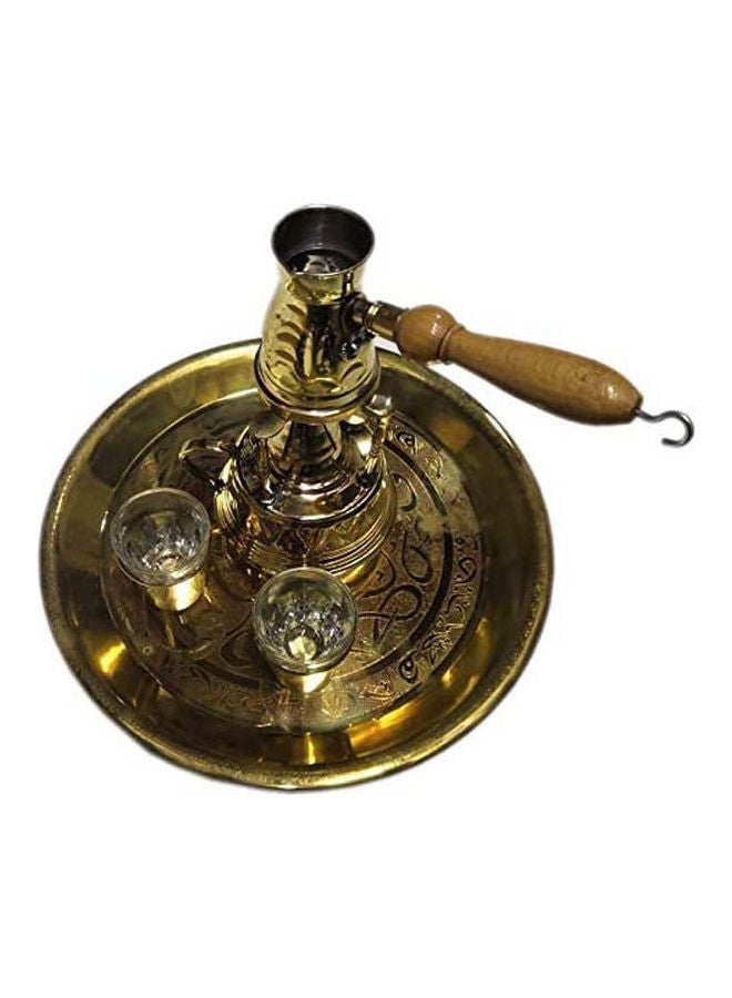 Set Of Brass Tray  2 Brass Cup Of Coffee And Coffee Maker Gold
