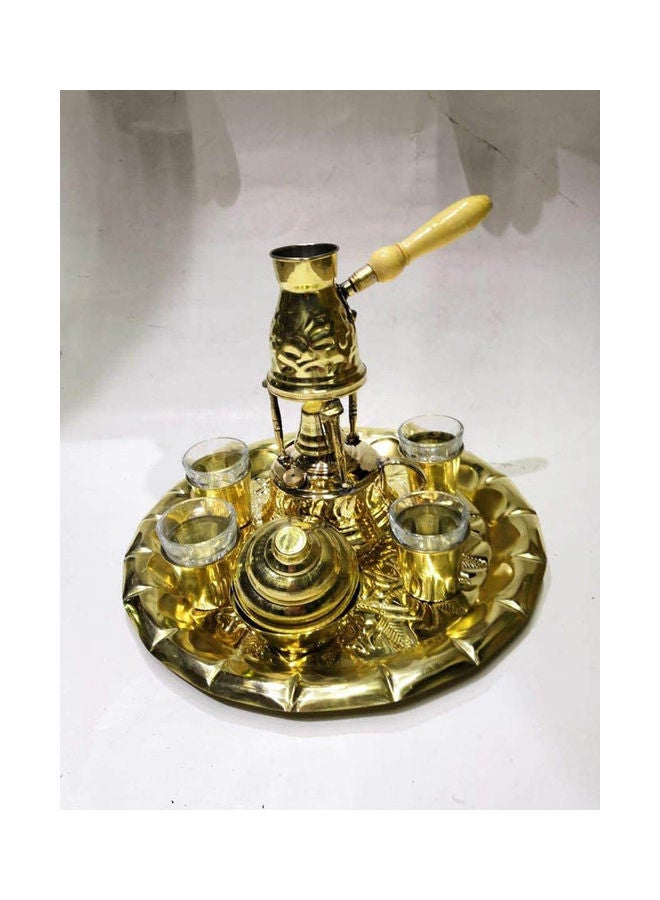Generic Set Of Brass Tray  Coffee Maker With Dallah And 4 Brass Cup Of Coffee Gold 