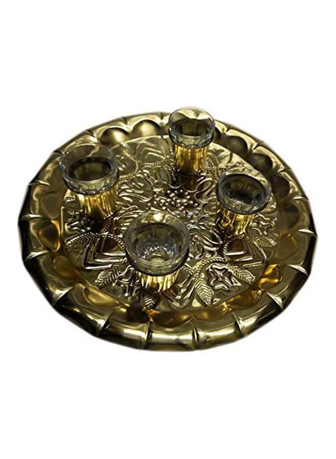 Generic Set Of Brass Tray & 4 Brass Cup Of Coffee Gold 