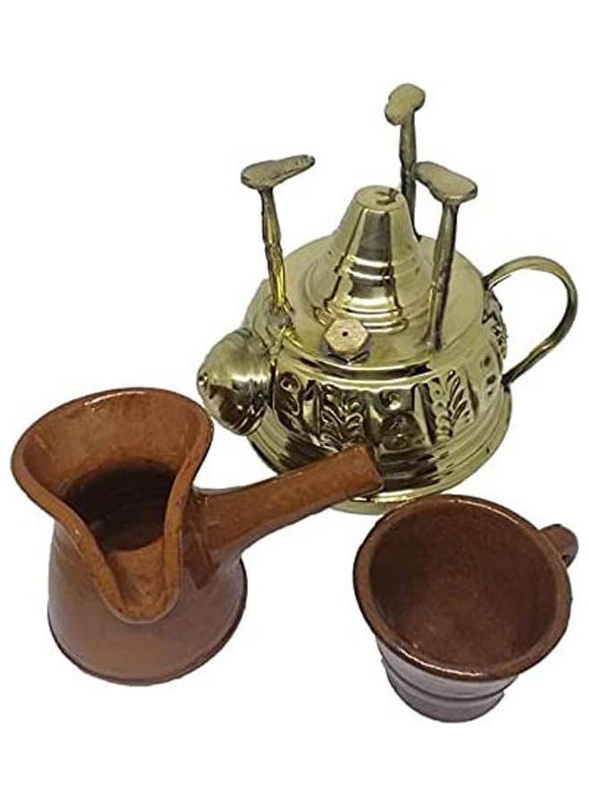 Large Brass Alcohol Burner With Pottery Pot & Cup Multicolour - Image 1