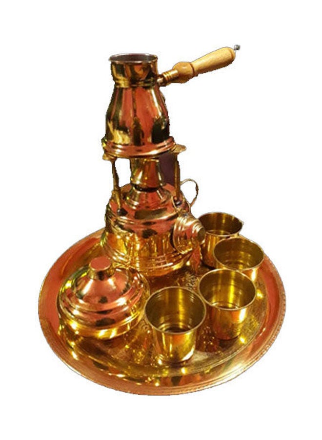 Copper Carved Coffee Set For Coffee Making Bowl Cups And Tray Gold