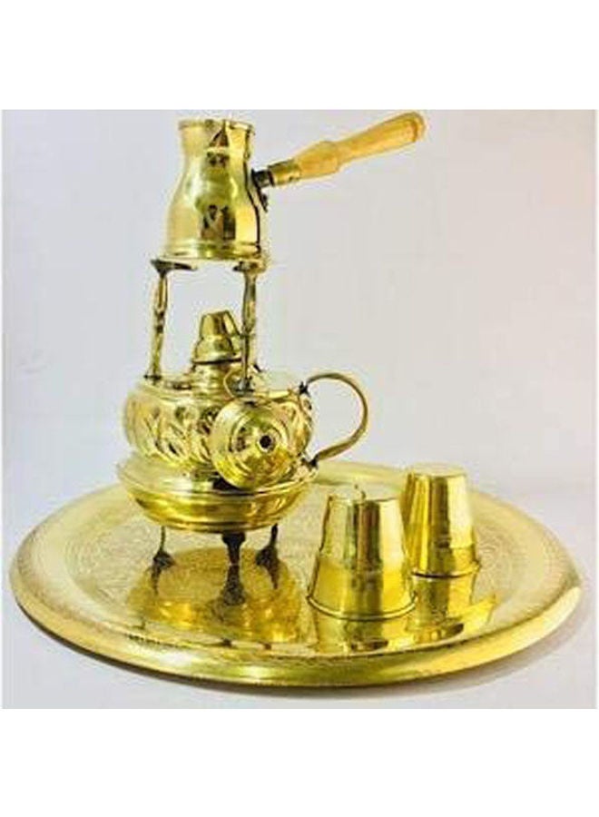 Copper Carved Coffee Set For Coffee Making Bowl Cups And Tray Gold - Image 1