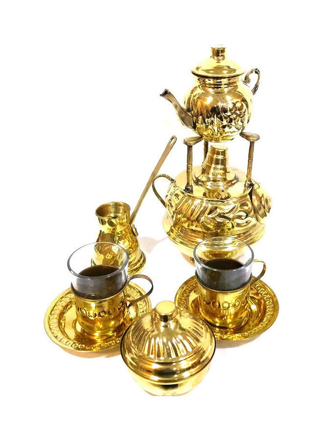 Generic - Copper Coffee Set With A Pot Jug Two Cups In The Plate And Sugar Gold - Image 1