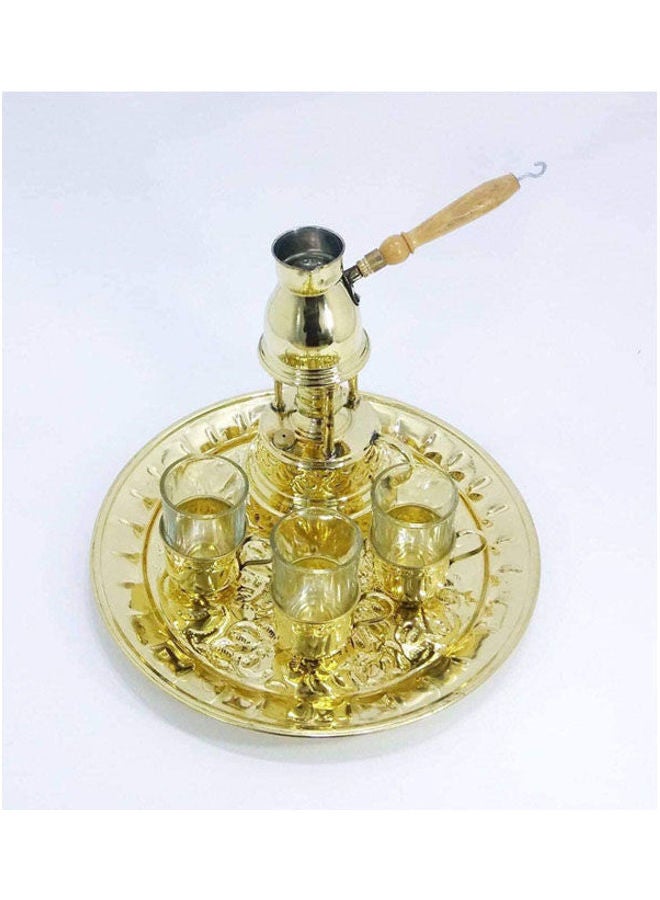 Engraved Copper Spiritual Coffee Set With Pourer And Tray Gold - Image 1