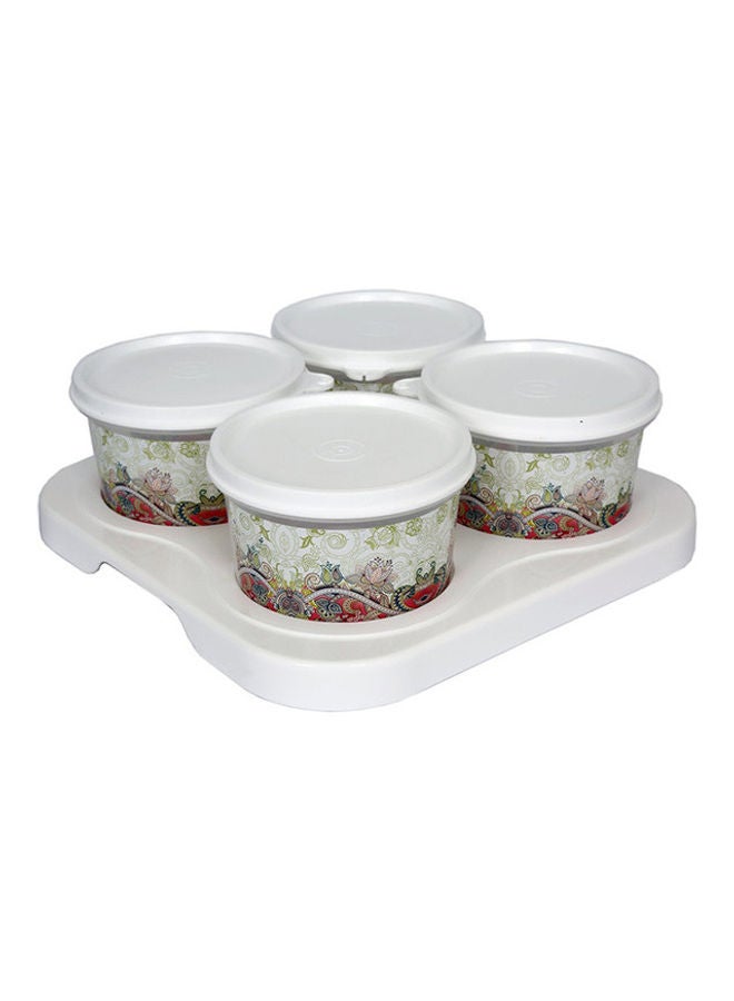 JAYPEE 4-Piece Container Serving Set With Tray White/Red 500ml  - Image 1