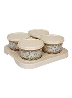 JAYPEE 4-Piece Container Serving Set With Tray Ivory/Red 500ml  - Image 1