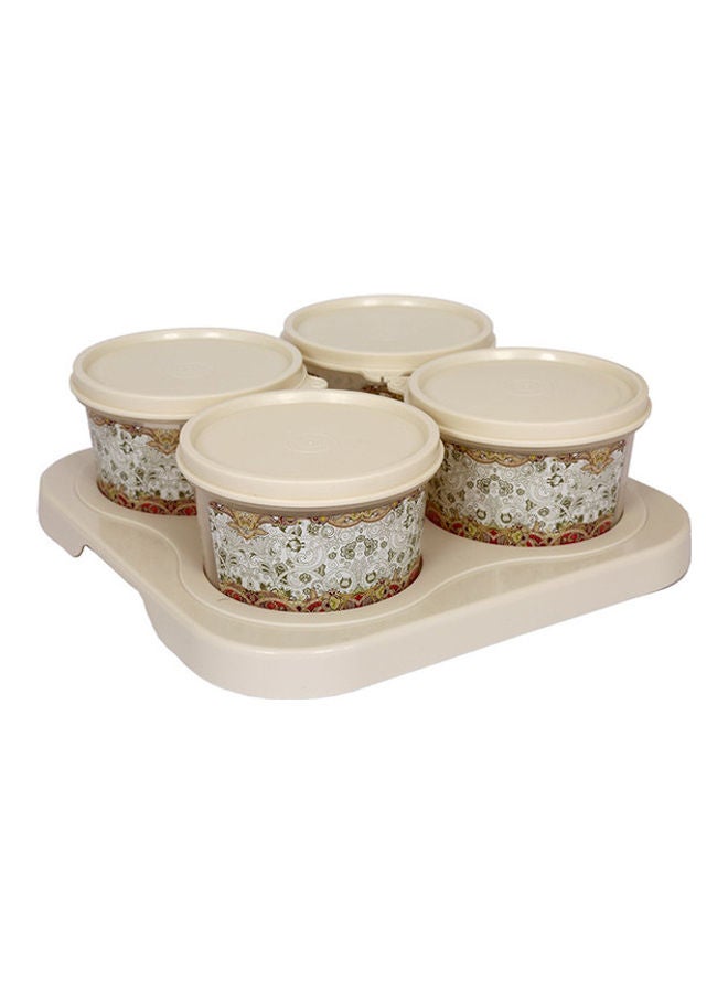 JAYPEE 4-Piece Container Serving Set With Tray Ivory/Red 500ml - Image 1