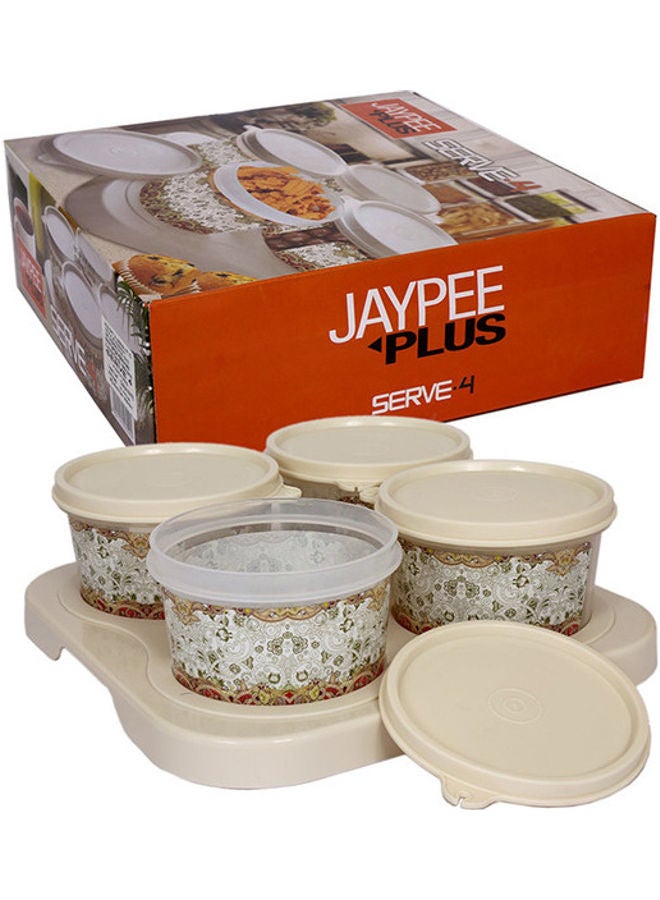 JAYPEE 4-Piece Container Serving Set With Tray Ivory/Red 500ml - Image 5