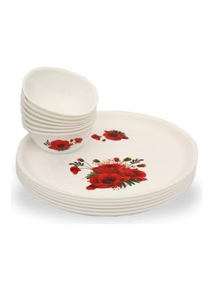 JAYPEE 12-Piece Le Dinner Plates And Bowl Set White/Red 30cm  - Image 1