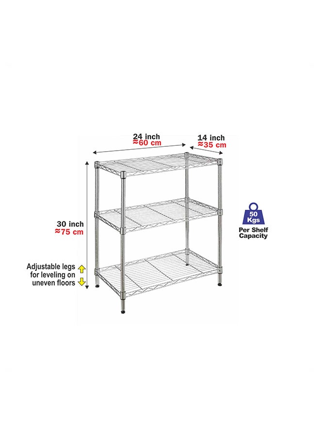 Cameltough CamelTough Wire Rack 3 Shelf Adjustable Storage Rack  Heavy Duty Shelving Unit for Pantry  Laundry Bathroom  Kitchen Garage Closet Organization  330Lbs Capacity  Chrome  35L X 60W X 75H cm  HTC-WR602 Chrome 60 x 35x 76centimeter  - Image 3