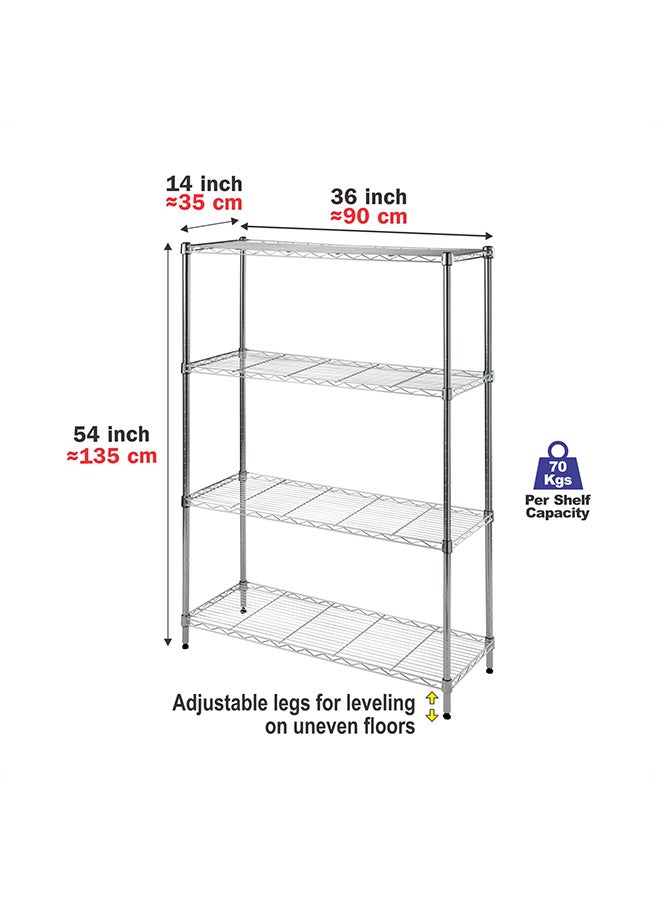 Cameltough CamelTough Wire Rack 4 Shelf Adjustable Storage Rack  Heavy Duty Shelving Unit for Pantry  Laundry  Bathroom  Kitchen  Garage Closet Organization  600Lbs Capacity  Chrome  90L X 35W X 135H cm  HTC-WR604 Chrome 91 x 35 x 137centimeter  - Image 3