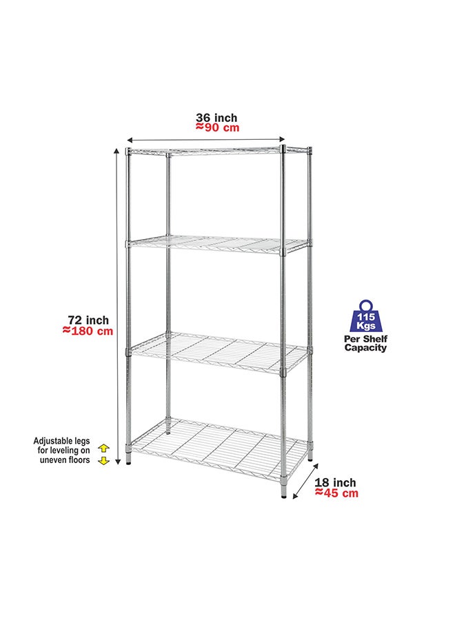 Cameltough CamelTough Wire Rack 4 Shelf Adjustable Storage Rack  Heavy Duty Shelving Unit for Pantry  Laundry  Bathroom  Kitchen  Garage Closet Organization  600Lbs Capacity  Chrome  90L X 45W X 180H cm  HTC-WR605 Chrome 91 x 45 x 182cm  - Image 3