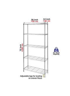 Cameltough CamelTough Wire Rack 5 Shelf Adjustable Storage Rack  Heavy Duty Shelving Unit for Pantry  Laundry  Bathroom  Kitchen  Garage Closet Organization  600Lbs Capacity  Chrome  90L X 35W X 180H cm  HTC-WR606 Chrome 91 x 35 x 182cm  - Image 3