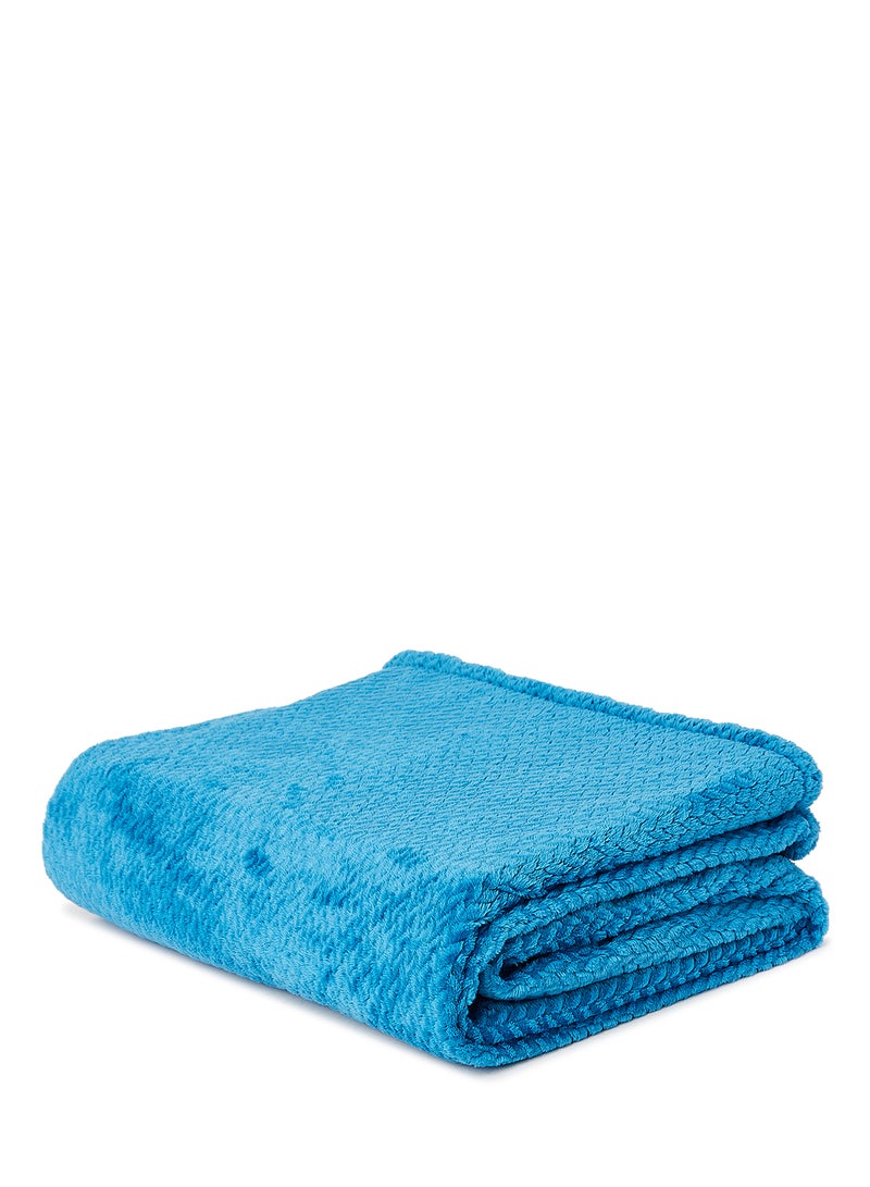 Noon East - Lightweight Summer Blanket Queen Size 260 GSM Chevron Design Extra Soft All Season Blanket Bed And Sofa Throw Blue 150 x 200cm - Image 1