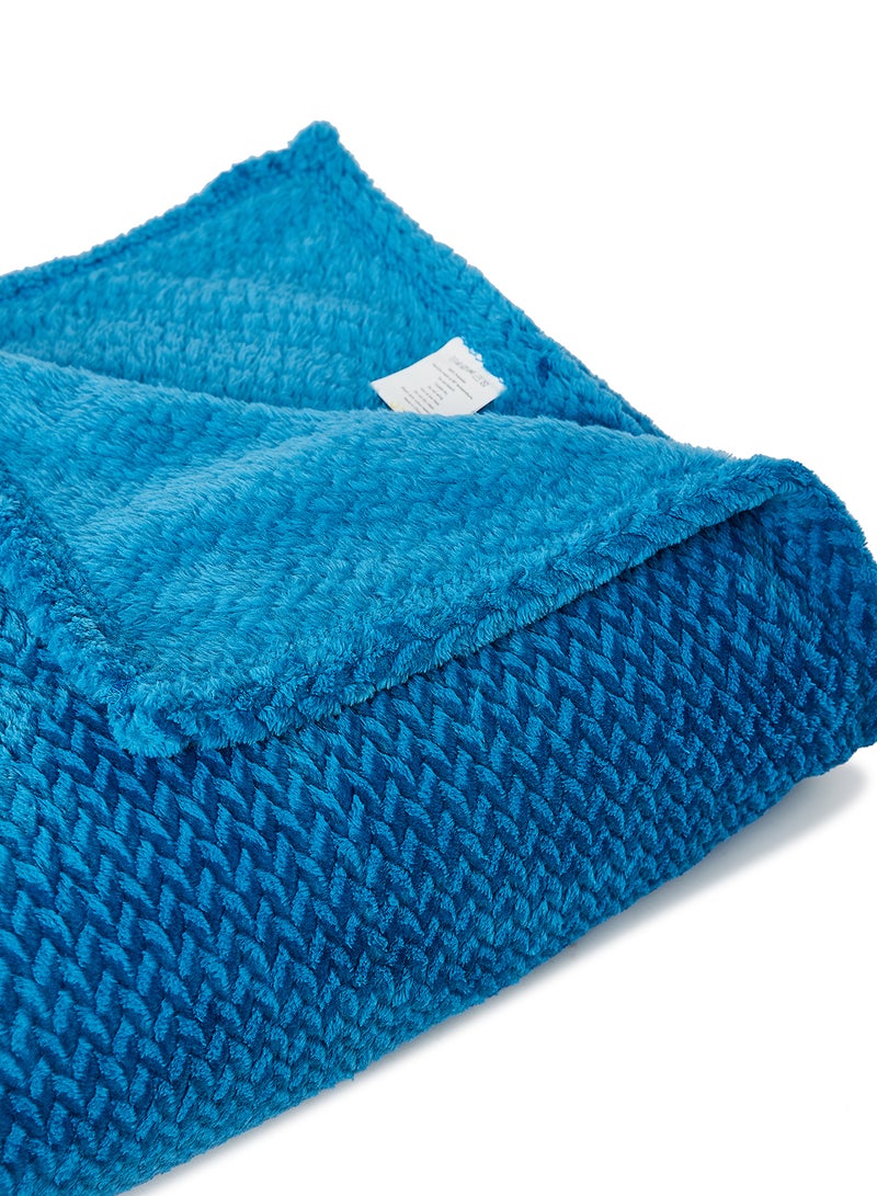 Noon East - Lightweight Summer Blanket Queen Size 260 GSM Chevron Design Extra Soft All Season Blanket Bed And Sofa Throw Blue 150 x 200cm - Image 1
