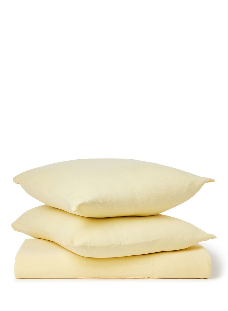 Noon East - Fitted Bedsheet Set Twin Size 100% Cotton StreTChable Jersey High Quality Fabric 140 GSM 1 Bed Sheet And 2 Pillow Case Lemon Yellow Color Lemon Yellow - Image 1