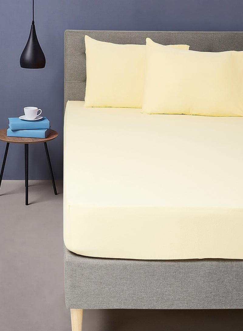 Noon East - Fitted Bedsheet Set Twin Size 100% Cotton StreTChable Jersey High Quality Fabric 140 GSM 1 Bed Sheet And 2 Pillow Case Lemon Yellow Color Lemon Yellow - Image 1