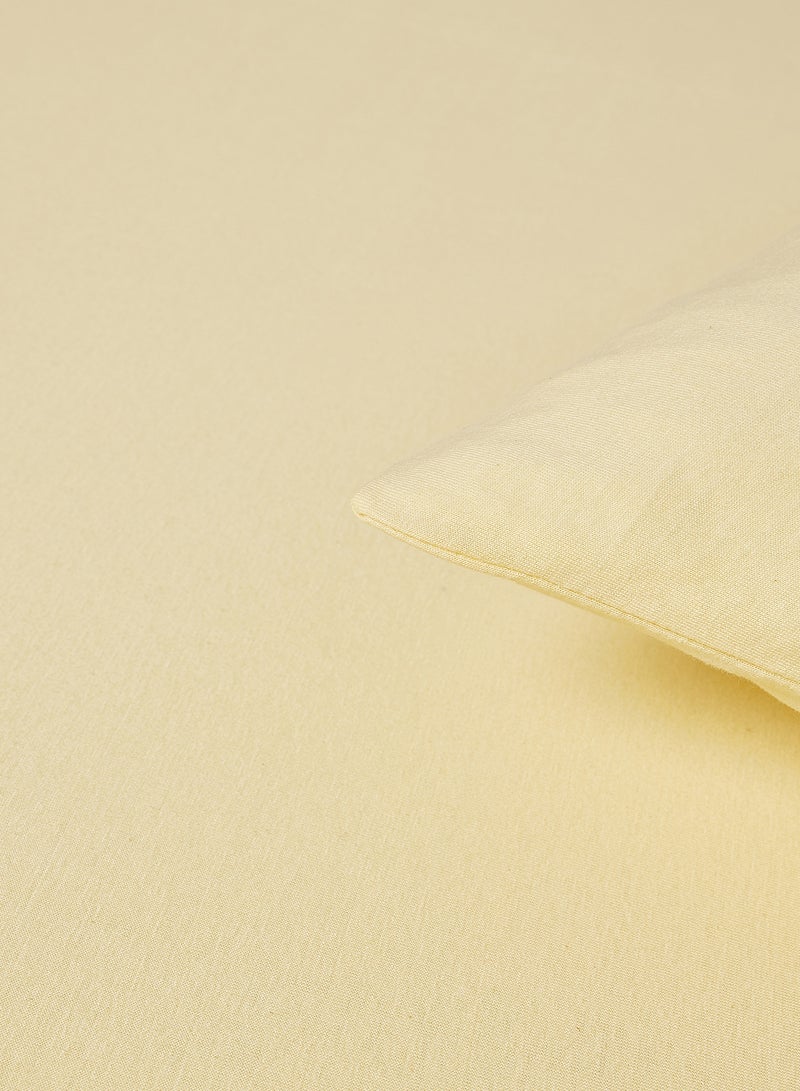 Noon East - Fitted Bedsheet Set Twin Size 100% Cotton StreTChable Jersey High Quality Fabric 140 GSM 1 Bed Sheet And 2 Pillow Case Lemon Yellow Color Lemon Yellow - Image 1