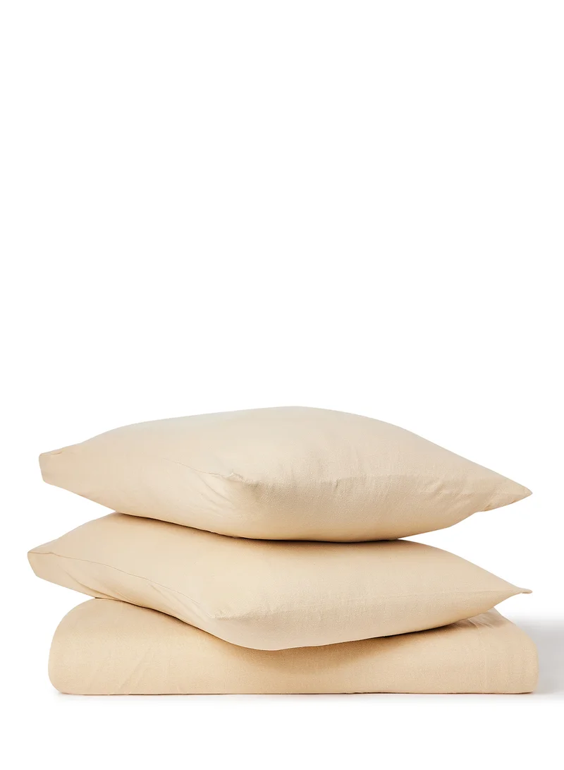 Noon East Duvet Cover Set- With 1 Duvet Cover 160X200 Cm And 2 Pillow Cover 48X74+12 Cm - For Twin Size Mattress - 100% Cotton 140 GSM Beige Twin
