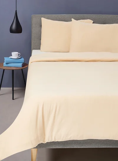 Noon East Duvet Cover Set- With 1 Duvet Cover 160X200 Cm And 2 Pillow Cover 48X74+12 Cm - For Twin Size Mattress - 100% Cotton 140 GSM Beige Twin