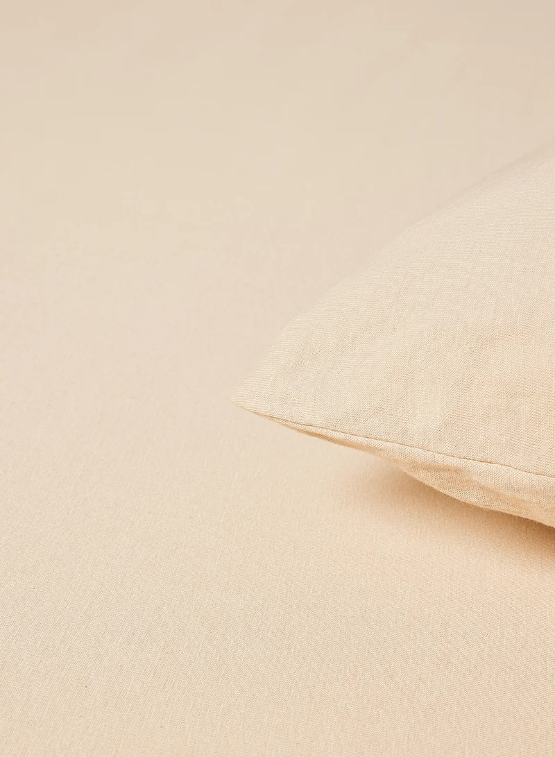 Noon East Duvet Cover Set- With 1 Duvet Cover 160X200 Cm And 2 Pillow Cover 48X74+12 Cm - For Twin Size Mattress - 100% Cotton 140 GSM Beige Twin