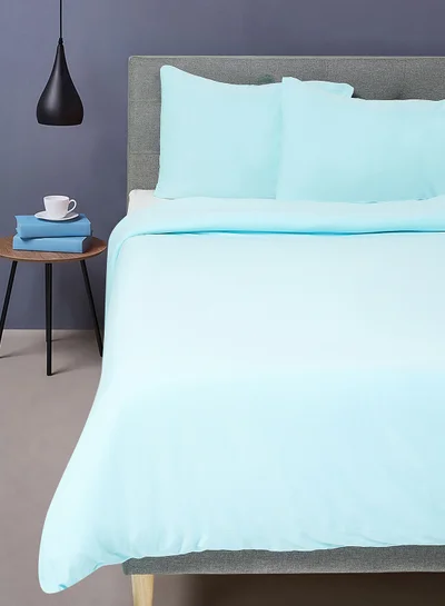 Noon East Duvet Cover Set- With 1 Duvet Cover 200X200 Cm And 2 Pillow Cover 48X74+12 Cm - For Queen Size Mattress - 100% Cotton 140 GSM Mint