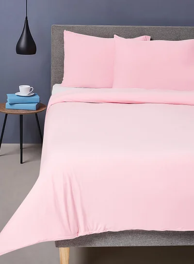 Noon East Duvet Cover Set- With 1 Duvet Cover 200X200 Cm And 2 Pillow Cover 48X74+12 Cm - For Queen Size Mattress - 100% Cotton 140 GSM Pink
