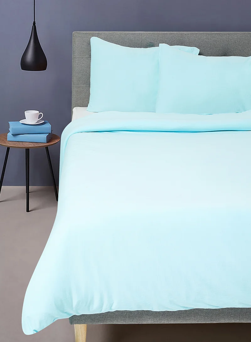 Noon East Duvet Cover Set- With 1 Duvet Cover 260X220 Cm And 2 Pillow Cover 48X74+12 Cm - For King Size Mattress - 100% Cotton 140 GSM Mint
