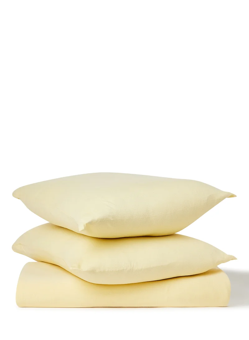 Noon East Duvet Cover Set- With 1 Duvet Cover 260X220 Cm And 2 Pillow Cover 48X74+12 Cm - For King Size Mattress - 100% Cotton 140 GSM Lemon