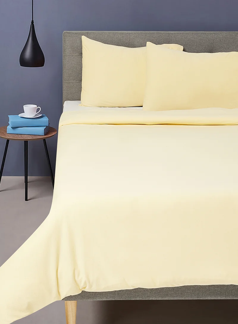 Noon East Duvet Cover Set- With 1 Duvet Cover 260X220 Cm And 2 Pillow Cover 48X74+12 Cm - For King Size Mattress - 100% Cotton 140 GSM Lemon