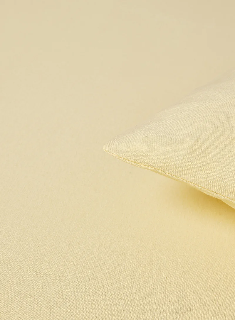 Noon East Duvet Cover Set- With 1 Duvet Cover 260X220 Cm And 2 Pillow Cover 48X74+12 Cm - For King Size Mattress - 100% Cotton 140 GSM Lemon