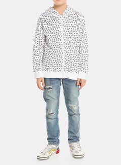 QUWA Boys Trendy All Over Printed Long Sleeve Cotton Casual Sweatshirt White/Navy Blue  - Image 3