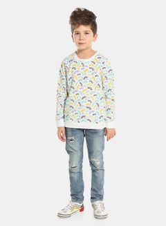 QUWA Boys Elegant All Over Printed Casual Sweatshirt White/Light Blue/Yellow  - Image 2