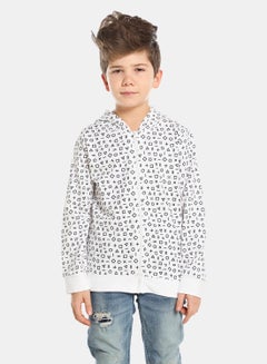 QUWA Boys Trendy All Over Printed Long Sleeve Cotton Casual Sweatshirt White/Navy Blue  - Image 1