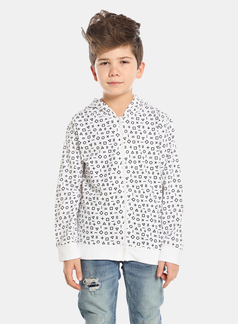 QUWA Boys Trendy All Over Printed Long Sleeve Cotton Casual Sweatshirt White/Navy Blue  - Image 1