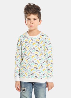 QUWA Boys Elegant All Over Printed Casual Sweatshirt White/Light Blue/Yellow  - Image 1