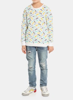 QUWA Boys Elegant All Over Printed Casual Sweatshirt White/Light Blue/Yellow  - Image 3