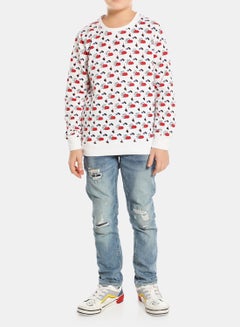 QUWA Boys Stylish All Over Printed Casual Sweatshirt White/Blue/Red  - Image 3