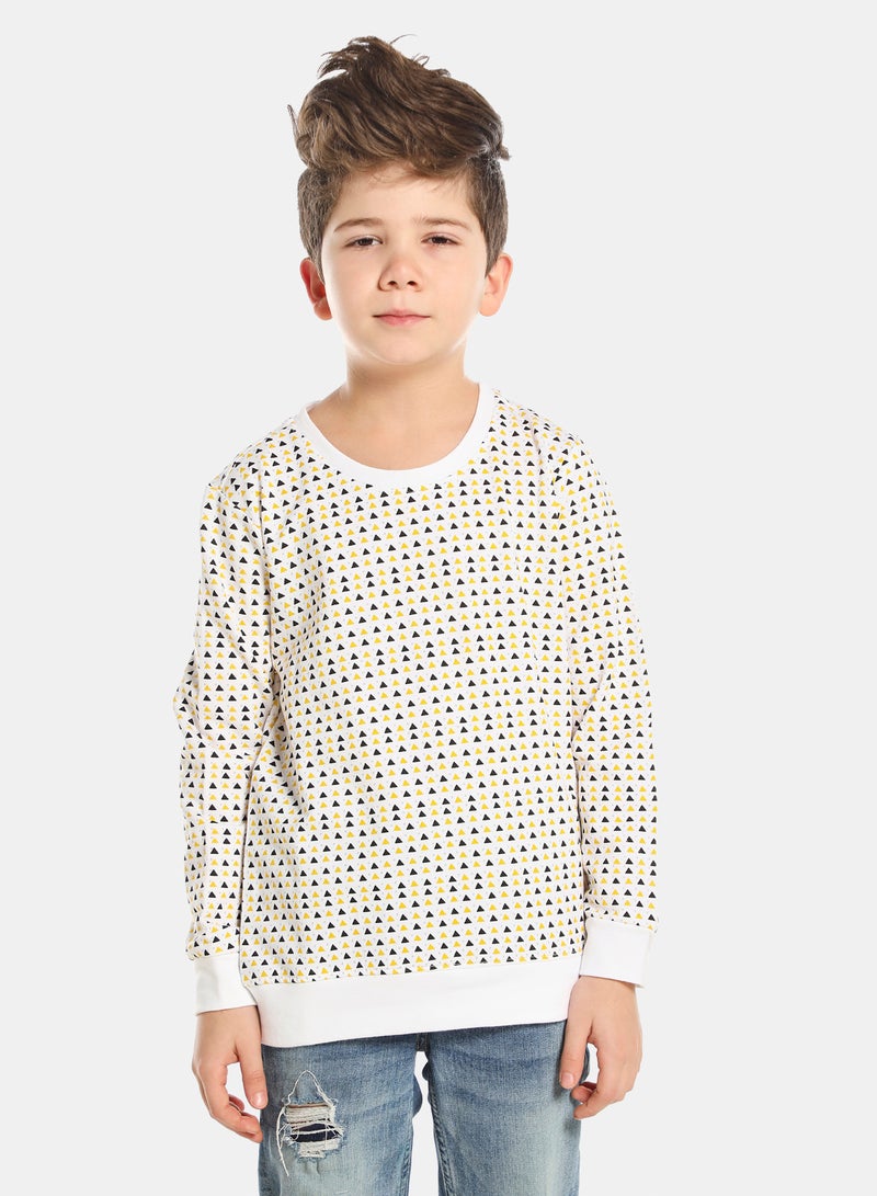 QUWA - Boys Comfortable All Over Printed Sweatshirt White/Navy Blue/Yellow - Image 1