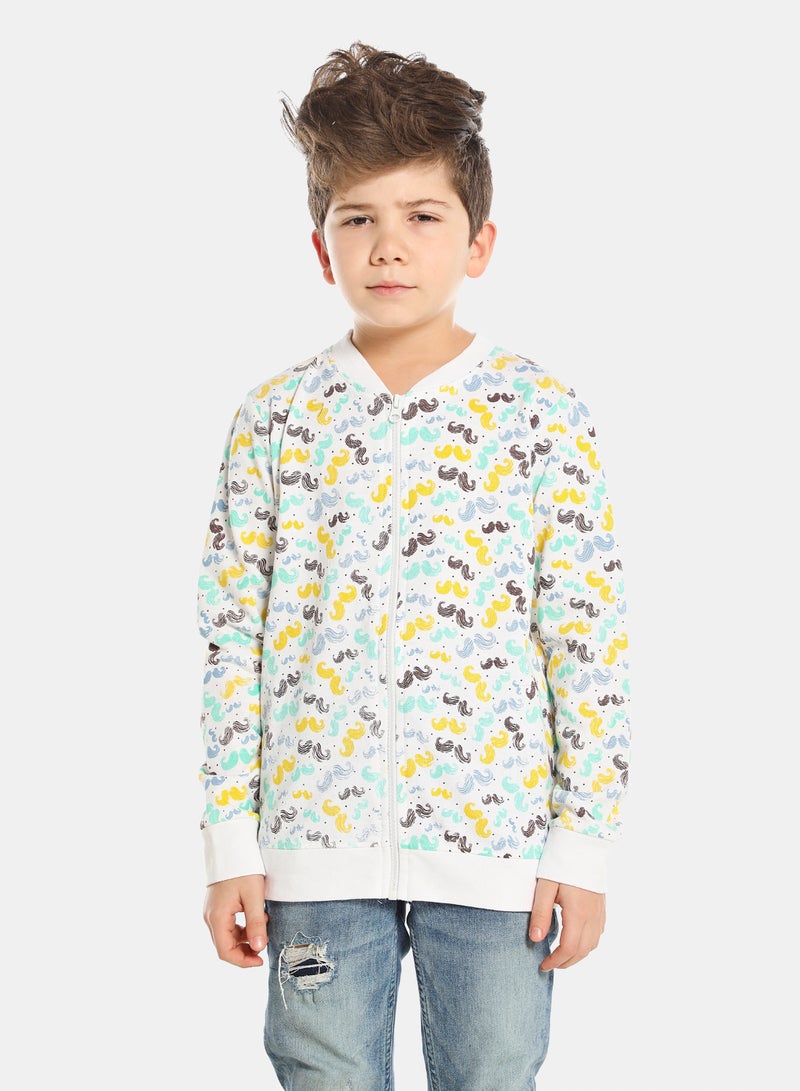 QUWA Boys Moustache Print Bomber Jacket White  - Image 1