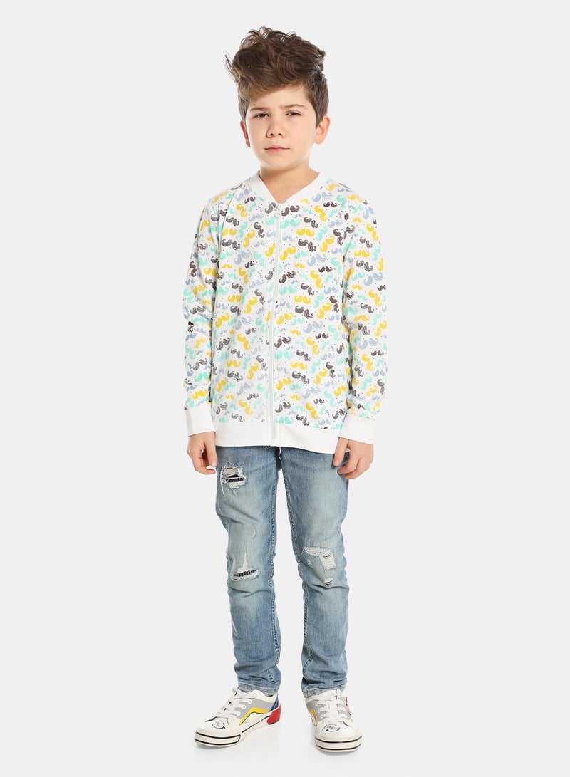 QUWA Boys Moustache Print Bomber Jacket White  - Image 2