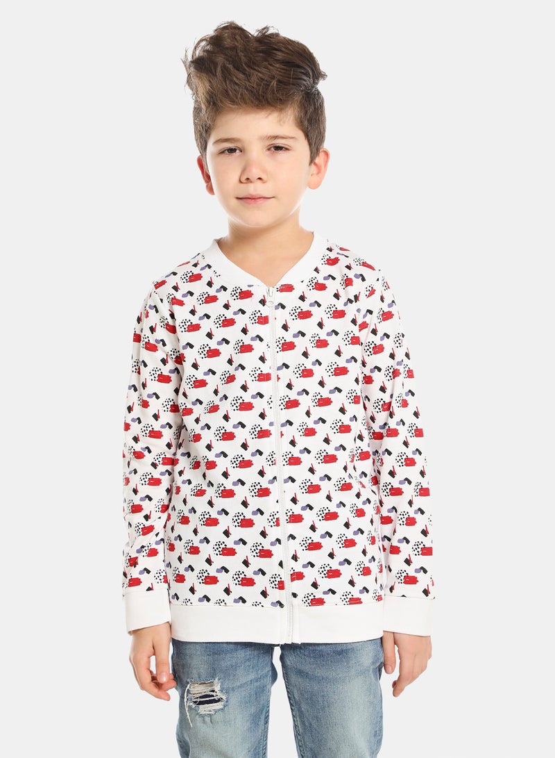 QUWA Boys All-Over Print Zip-Up Jacket Red/White/Black  - Image 1