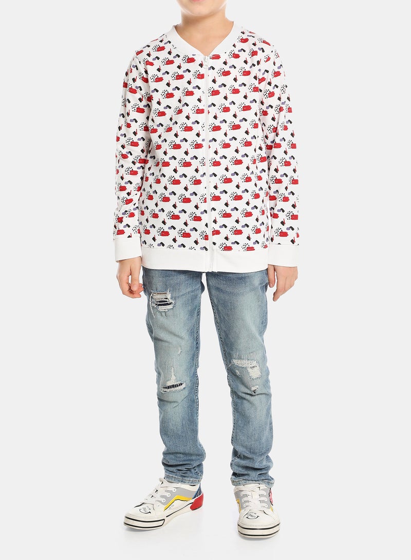 QUWA Boys All-Over Print Zip-Up Jacket Red/White/Black  - Image 3