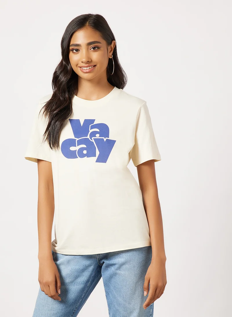 PIECES Text Print T-Shirt Off-White