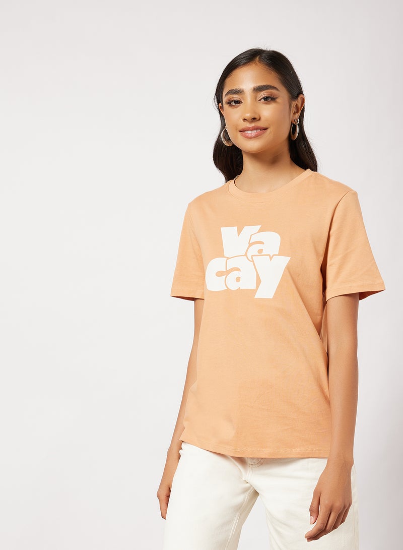 PIECES Text Print T-Shirt Light Orange - Image 1
