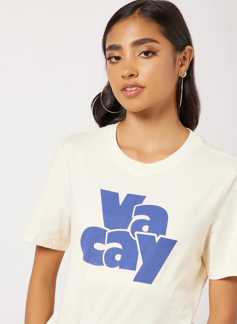 PIECES Text Print T-Shirt Off-White