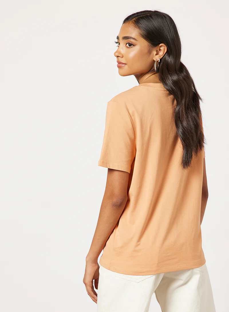 PIECES Text Print T-Shirt Light Orange